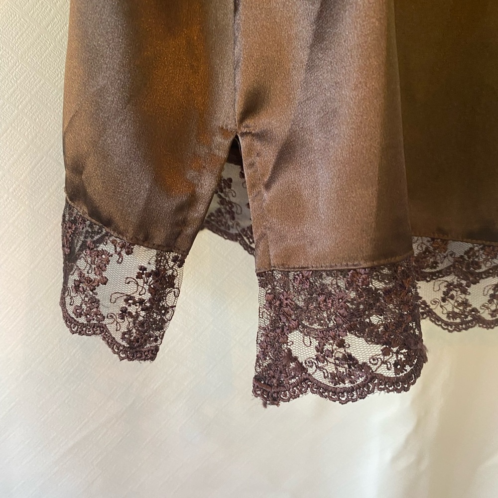 Ricki's Rich Chocolate Brown Lace Trim Satin Empire Waist Sexy Camisole Tank LG - Picture 6 of 16